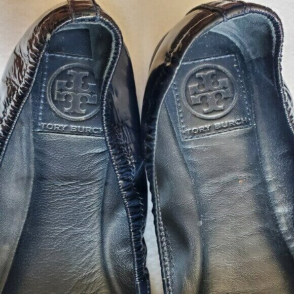 Tory Burch Eddie Ballet Bow Blue Patent Leather Flats Size 8 - Picture 6 of 11
